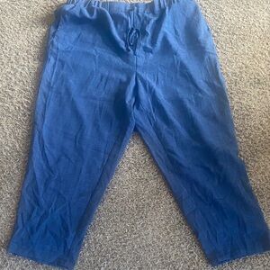 SHEIN Blue Elastic Waist Linen-Feel Cropped Pants